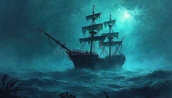 watercolor-painting-haunted-pirate-shipwreck-sailing-glowing-undersea-stormy-turquoise-ocean-ghostly-lights-illuminate-367513393